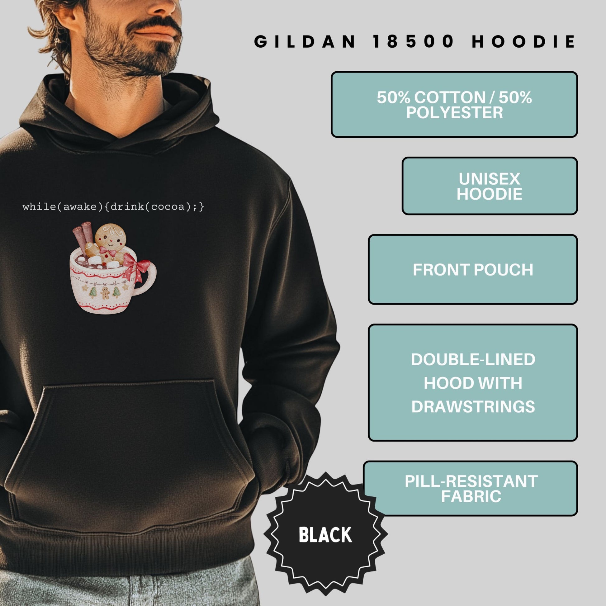 while(awake){drink(cocoa);} Gildan 18500 Unisex Hoodie
