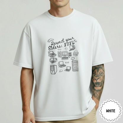 Respect Your Elders 8086 Graphic Tee for Vintage Tech Lovers