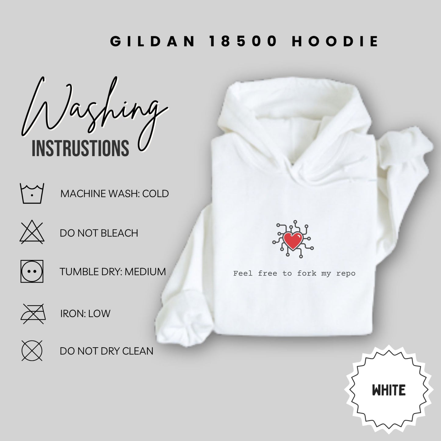 Feel Free to Fork My Repo White Gildan 18500 Hoodie