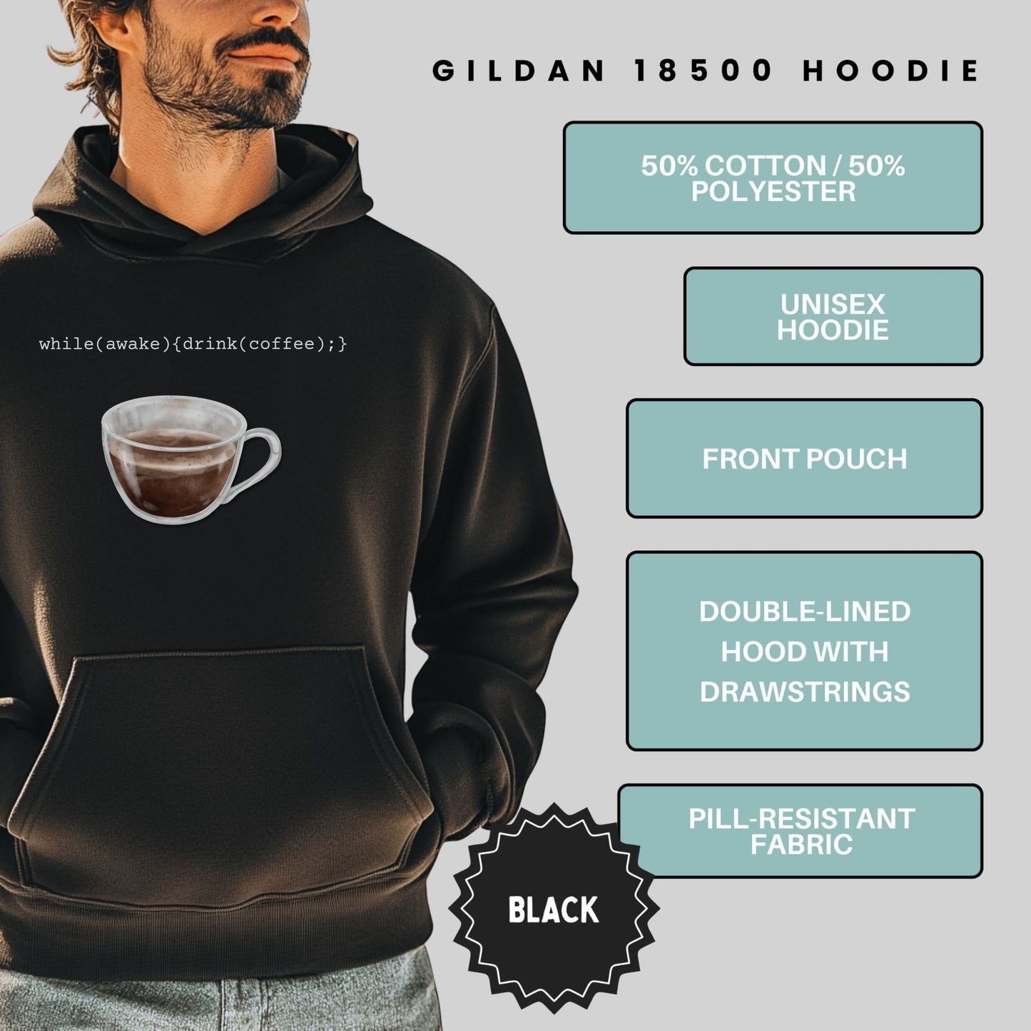 While Awake Drink Coffee Black Unisex Hoodie