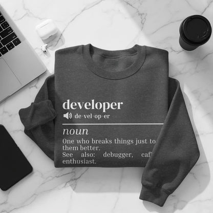 Developer Definition Sweatshirt for Debugger and Cafe Lovers