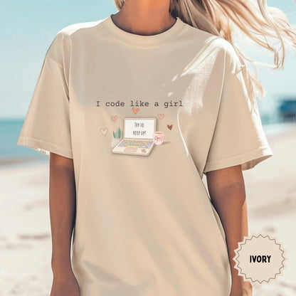 I Code Like a Girl Try to Keep Up Ivory Graphic Tee