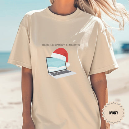 'console.log(“Merry Codemas!”) Ivory T-Shirt Holiday Gift'