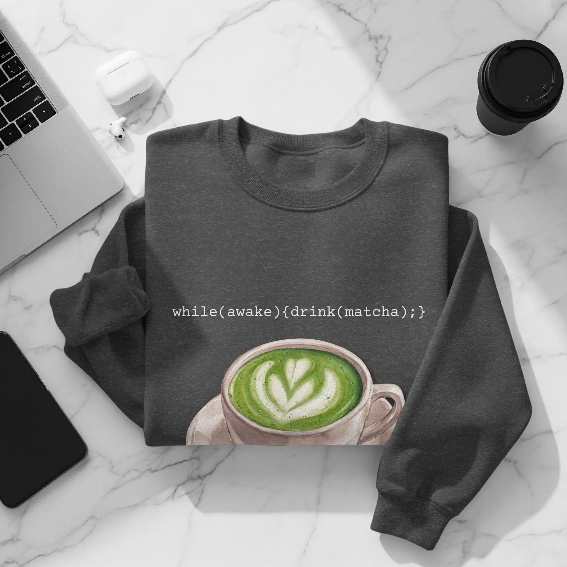 while(awake){drink(matcha);} Sweater for Matcha Lovers