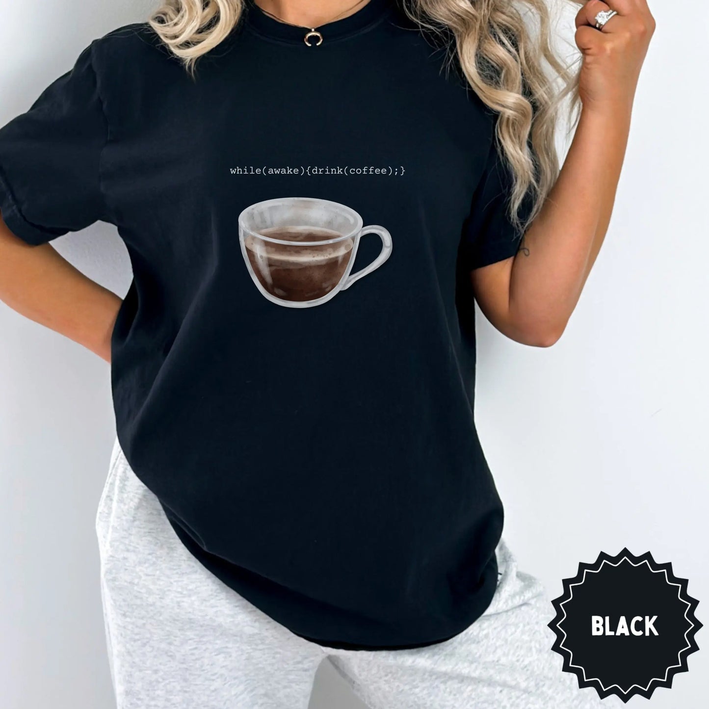 Coffee Coding Graphic Tee Black Shirt