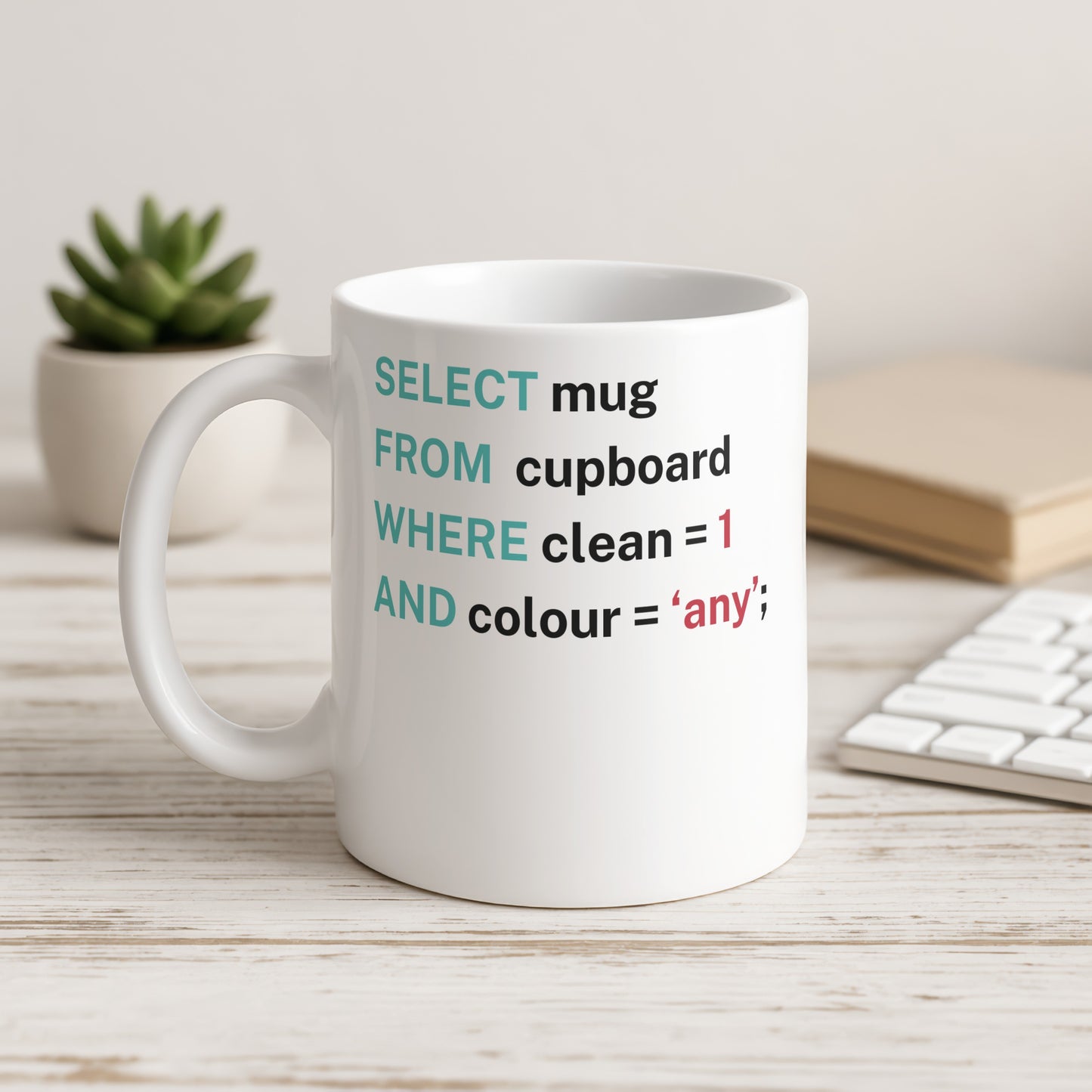SELECT Mug FROM Cupboard WHERE Clean 1 Colour Any Mug