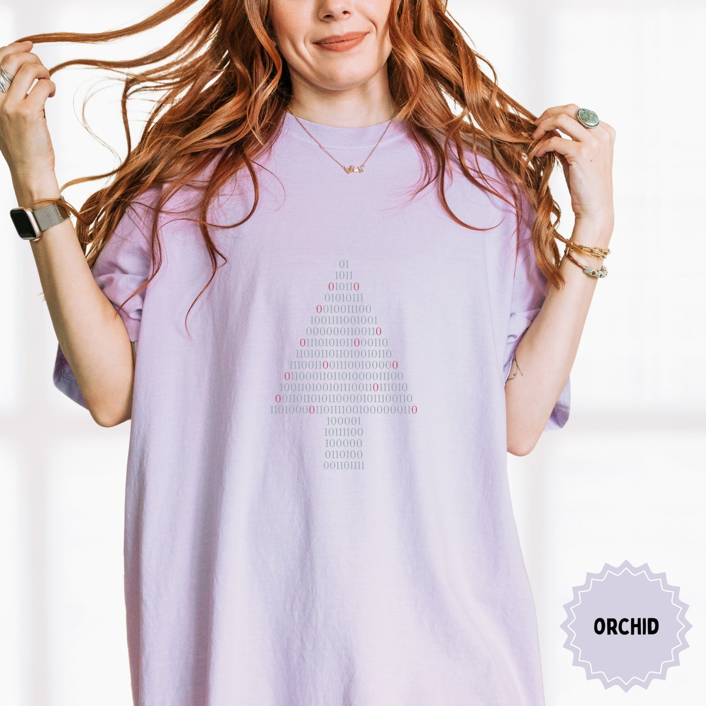 Binary Tree Pattern Design on Orchid T-Shirt