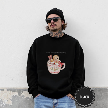 Black Sweatshirt with Festive Cup Graphic and Text Design
