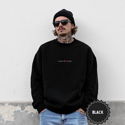 Black Unisex Sweatshirt with Geeky Body Heart Design