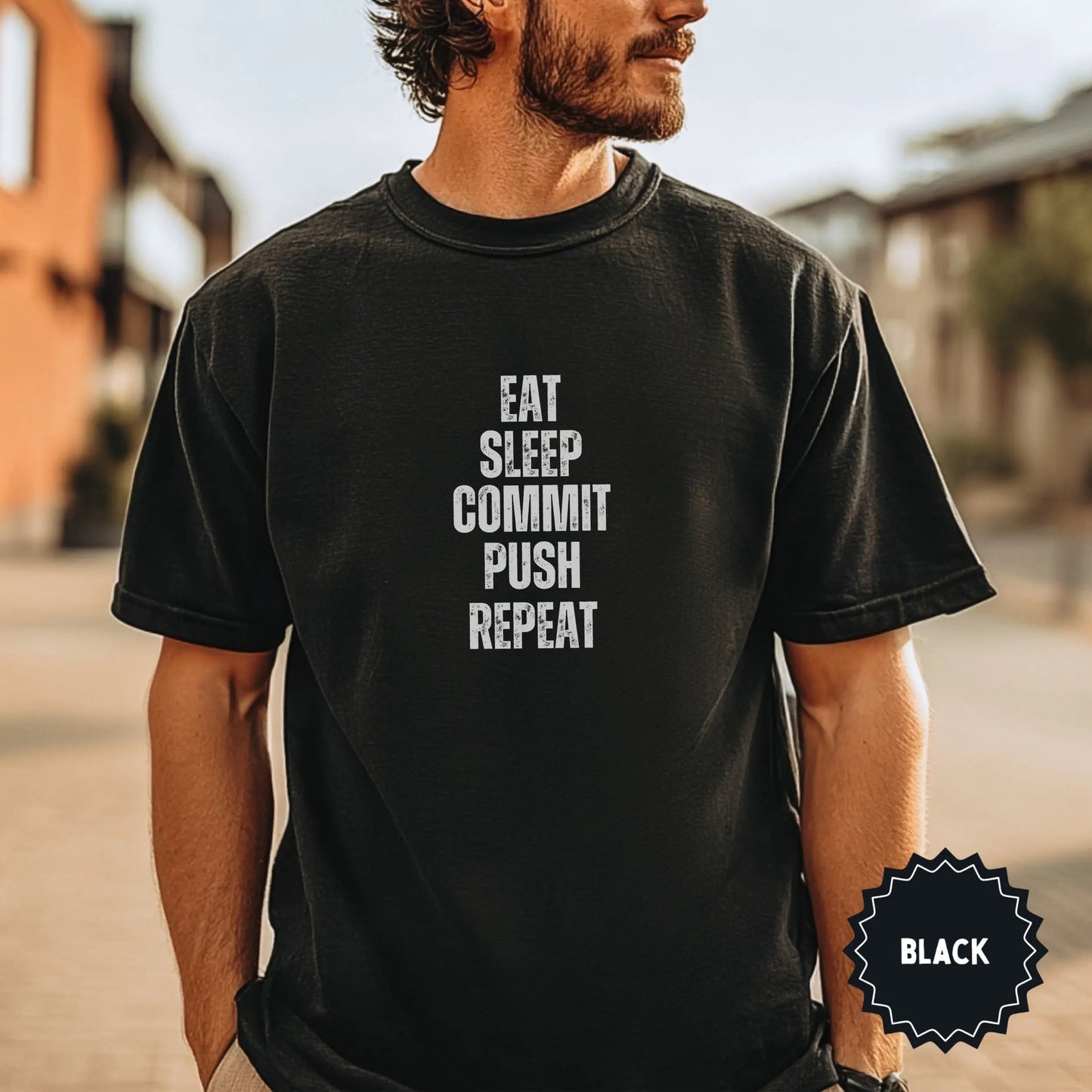 Eat Sleep Commit Push Repeat Graphic Black Shirt