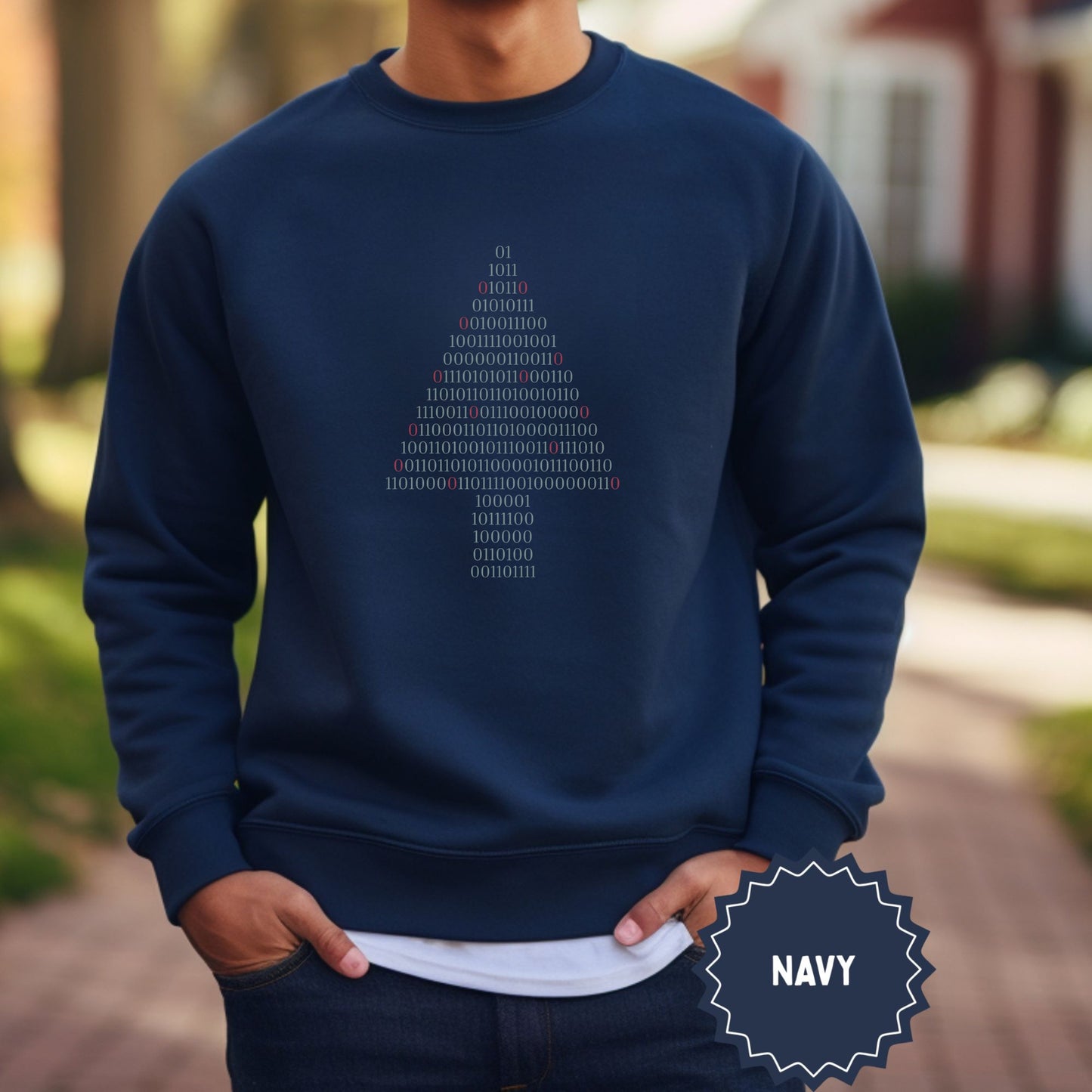 Binary Code Design Navy Crew Neck Sweater