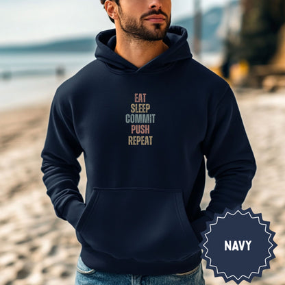 Eat Sleep Commit Push Repeat Navy Hoodie Design