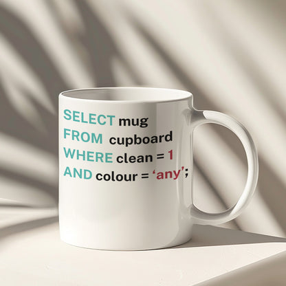 SQL Query Inspired Coffee Mug for Programmers