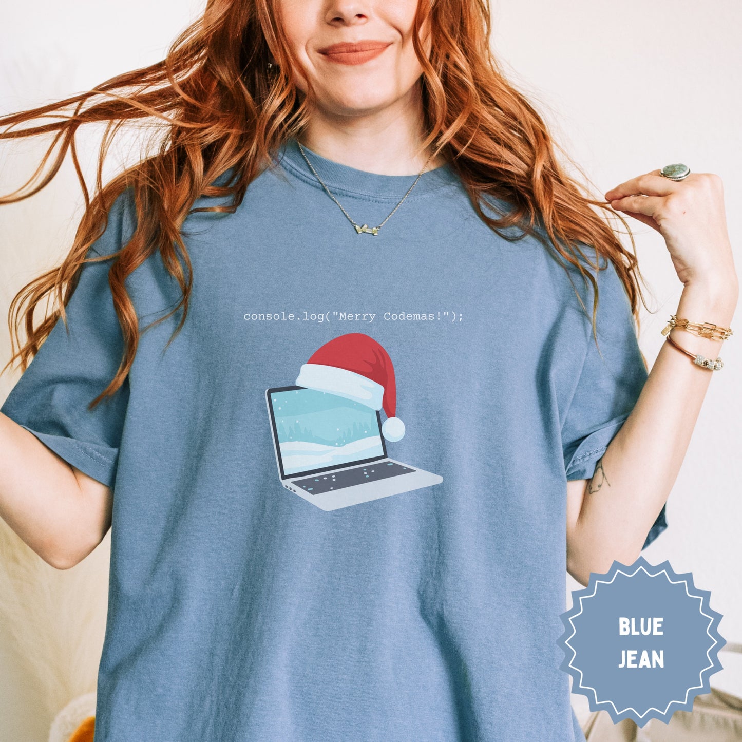 Festive Codemaster Laptop Holiday Theme Blue Jean Shirt