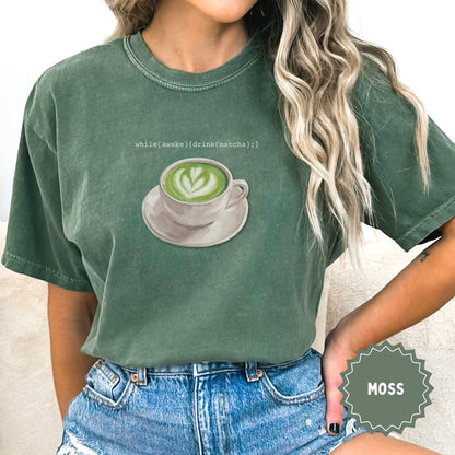 Moss Green Matcha Latte Graphic Tee for Casual Style