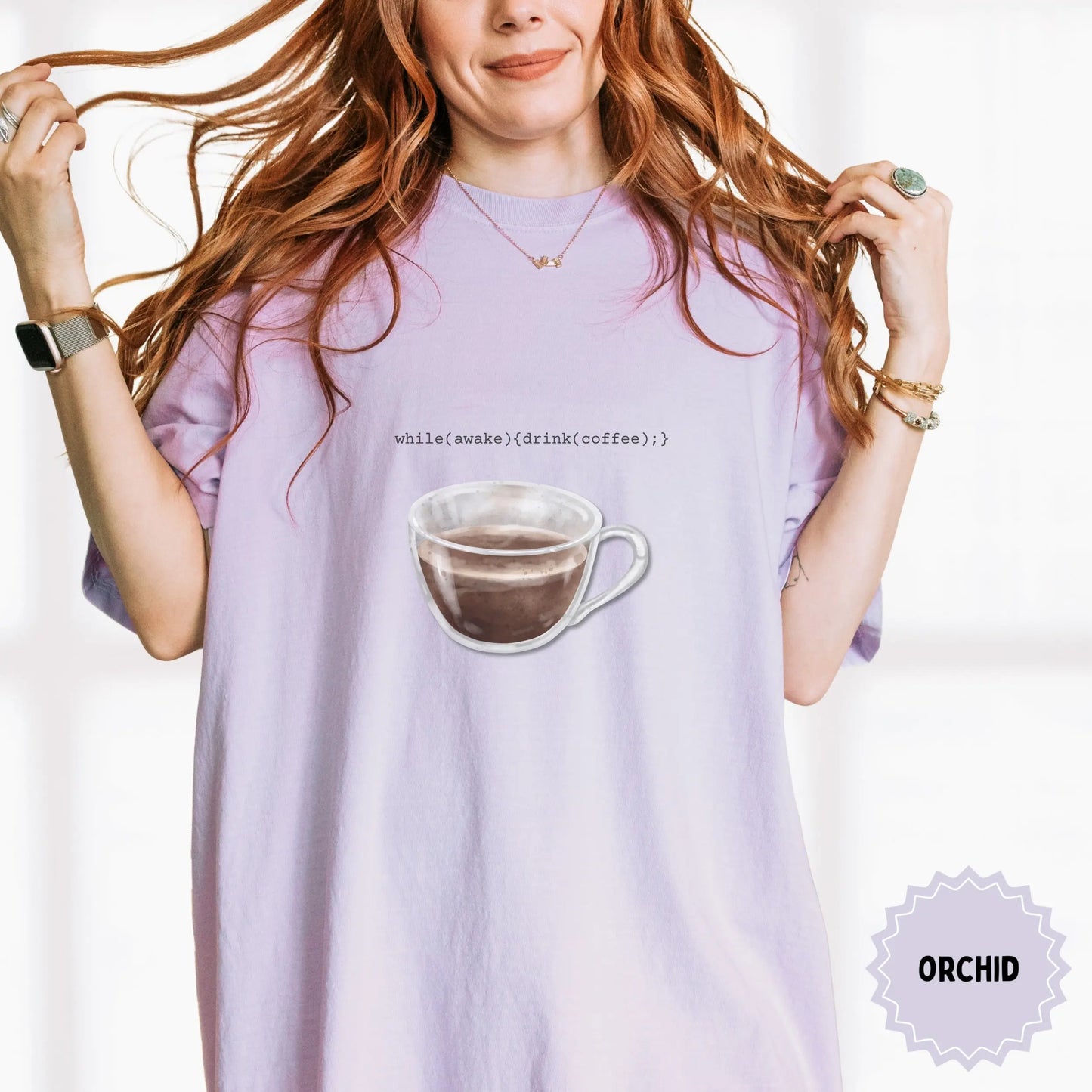 while(awake){drink(coffee);} Orchid Graphic Shirt