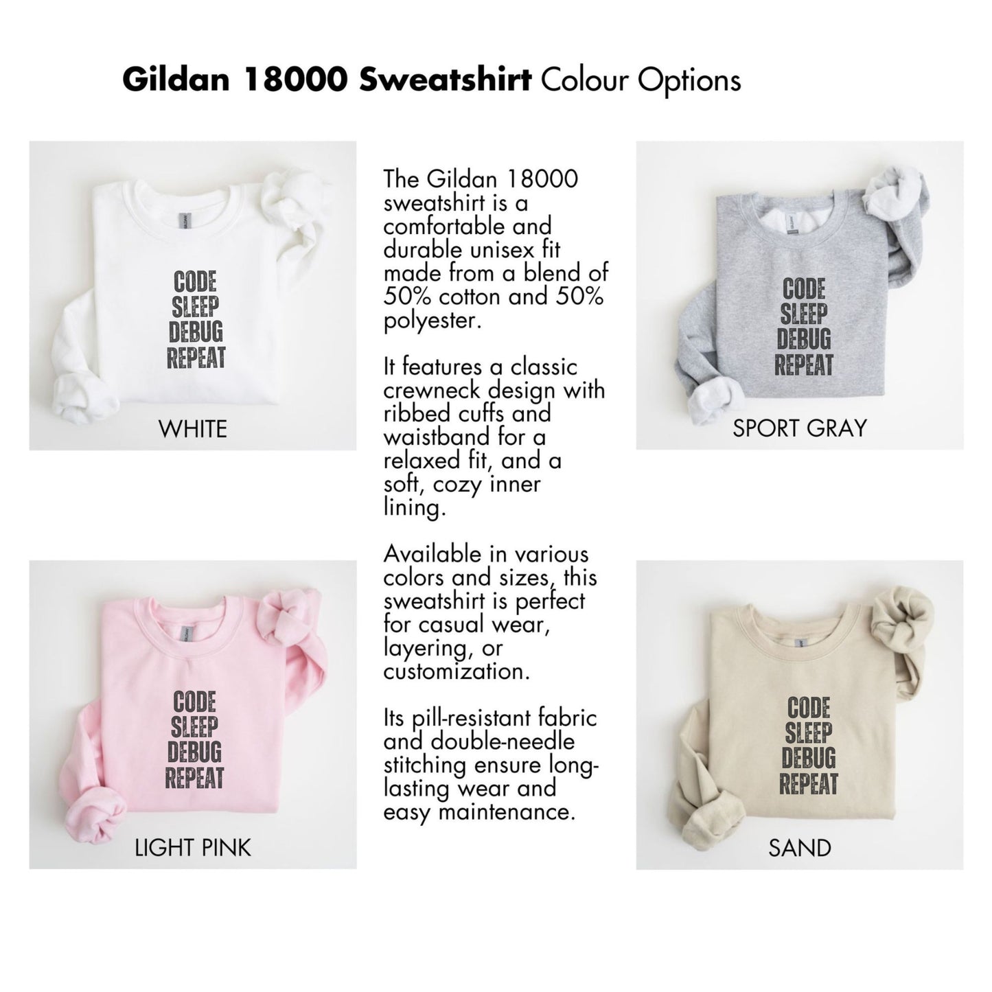 Gildan 18000 Crewneck Sweatshirt Colour Options