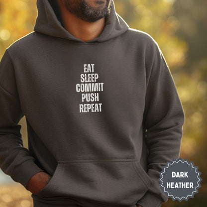 Eat Sleep Commit Push Repeat Dark Heather Hoodie