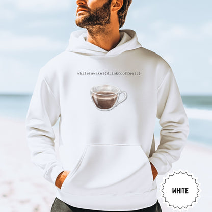 while(awake)drink(coffee) white hoodie