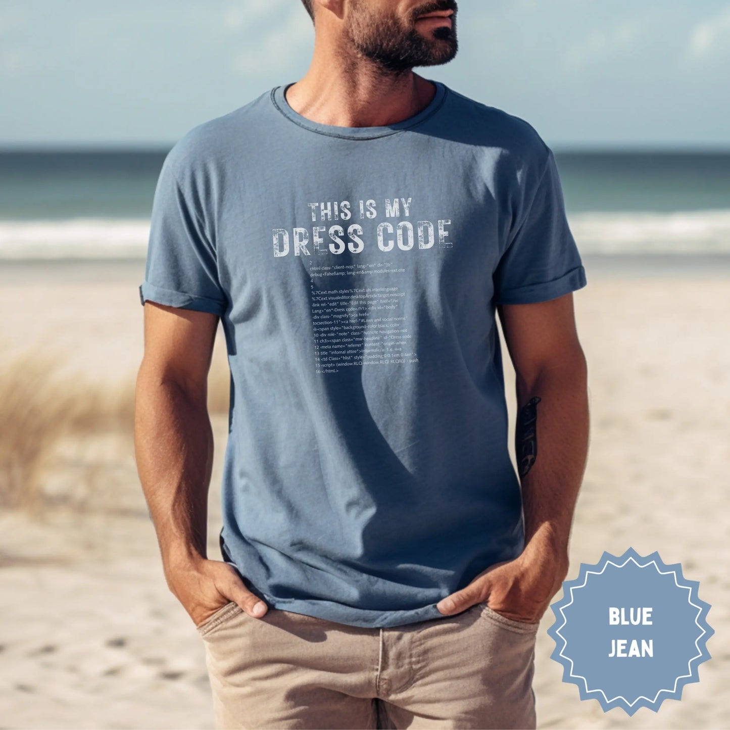 Casual Blue Jean T-Shirt With Dress Code Print