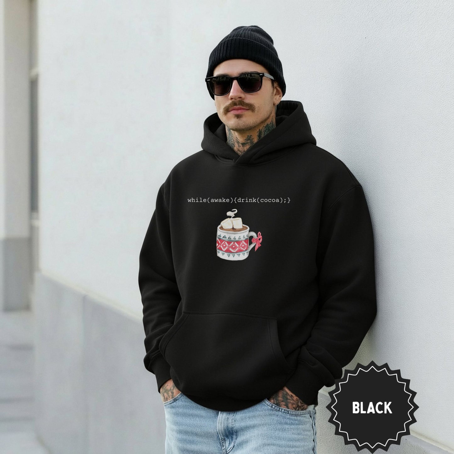 Cozy Hot Cocoa Drink Programmer Themed Hoodie