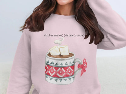 while(awake){drink(cocoa)} Sweater with Festive Mug Design