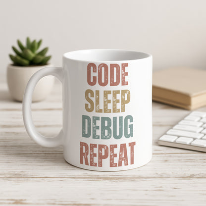 Code Sleep Debug Repeat Motivational Mug