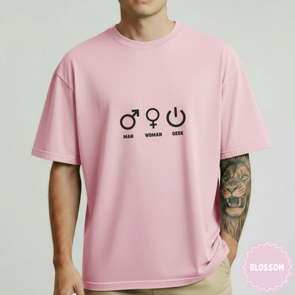 Man Woman Geek Symbols Pink Unisex Shirt