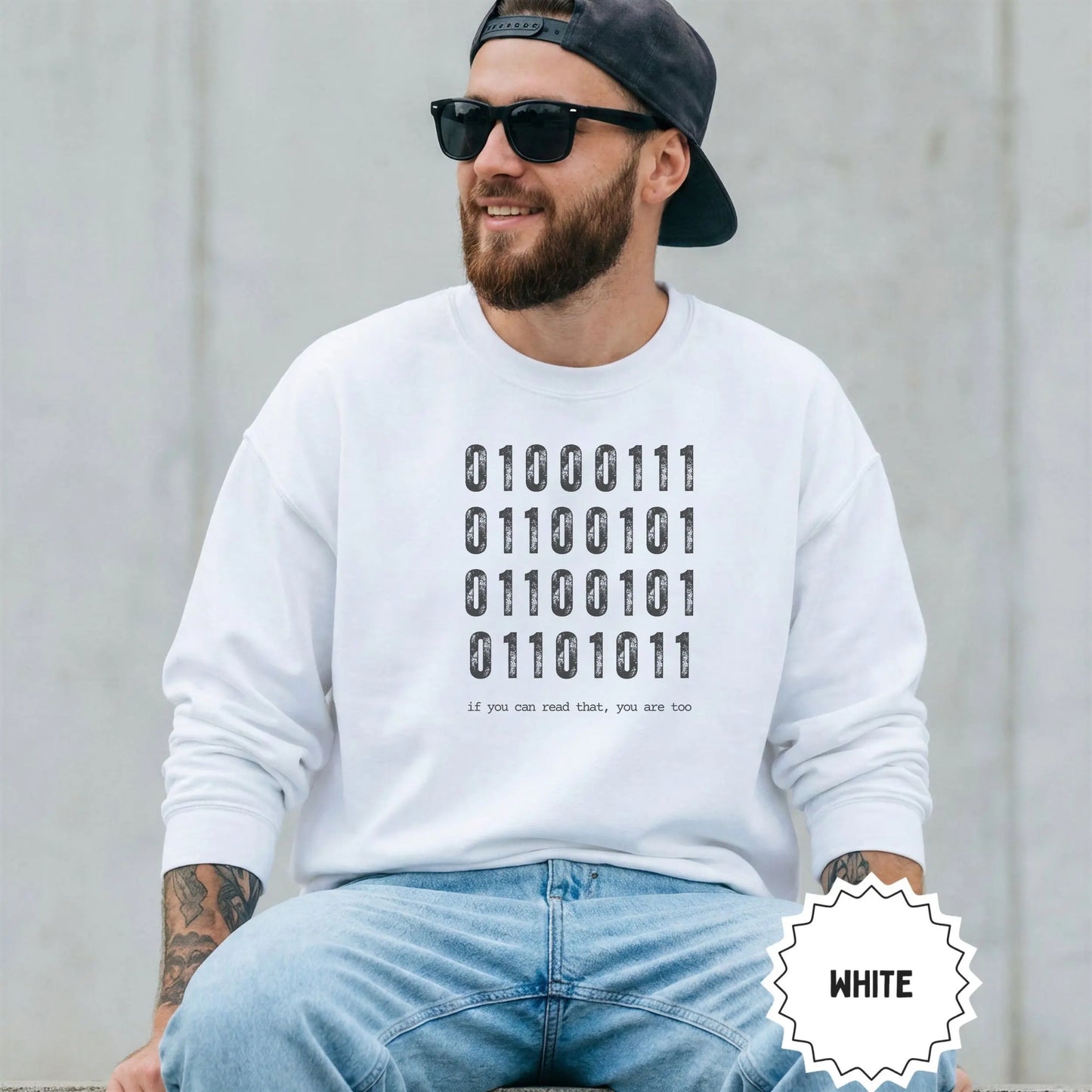 Binary Code Sweatshirt White Shirt for Tech Enthusiasts
