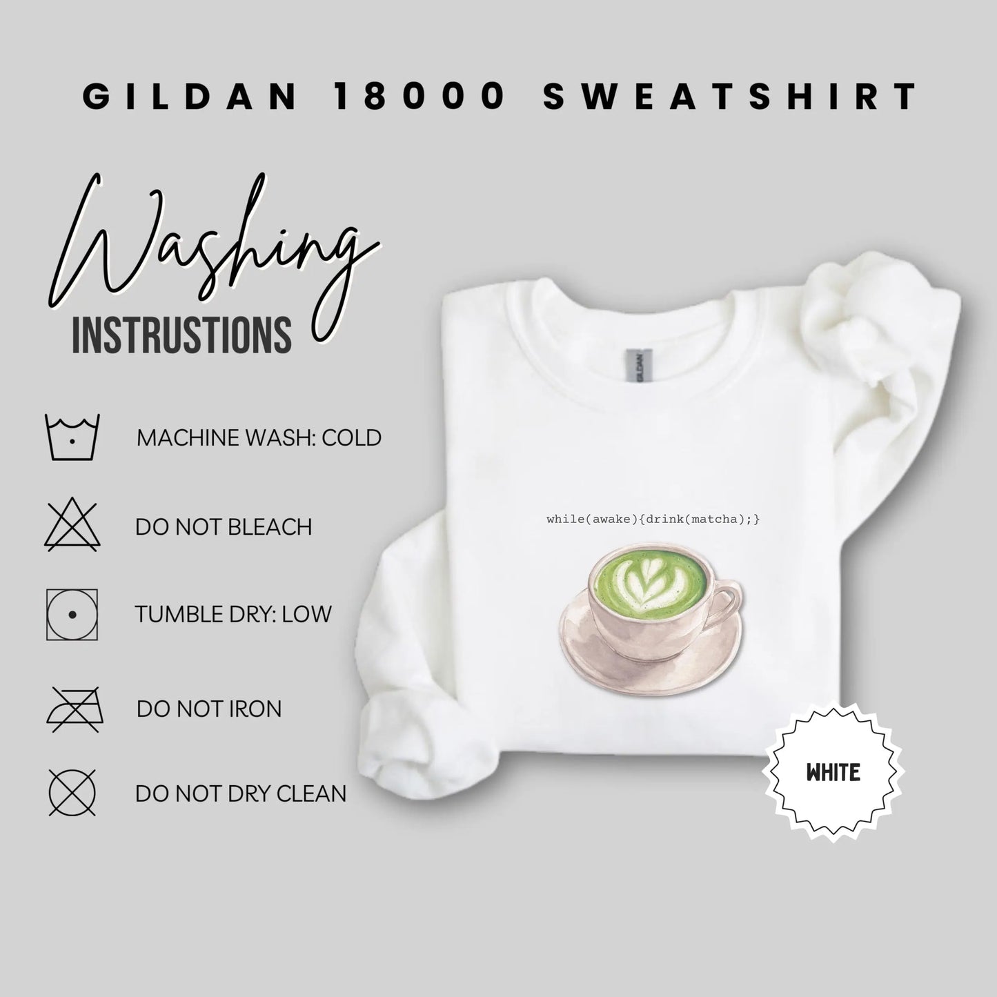 Gildan 18000 Sweatshirt White with Matcha Latte Design