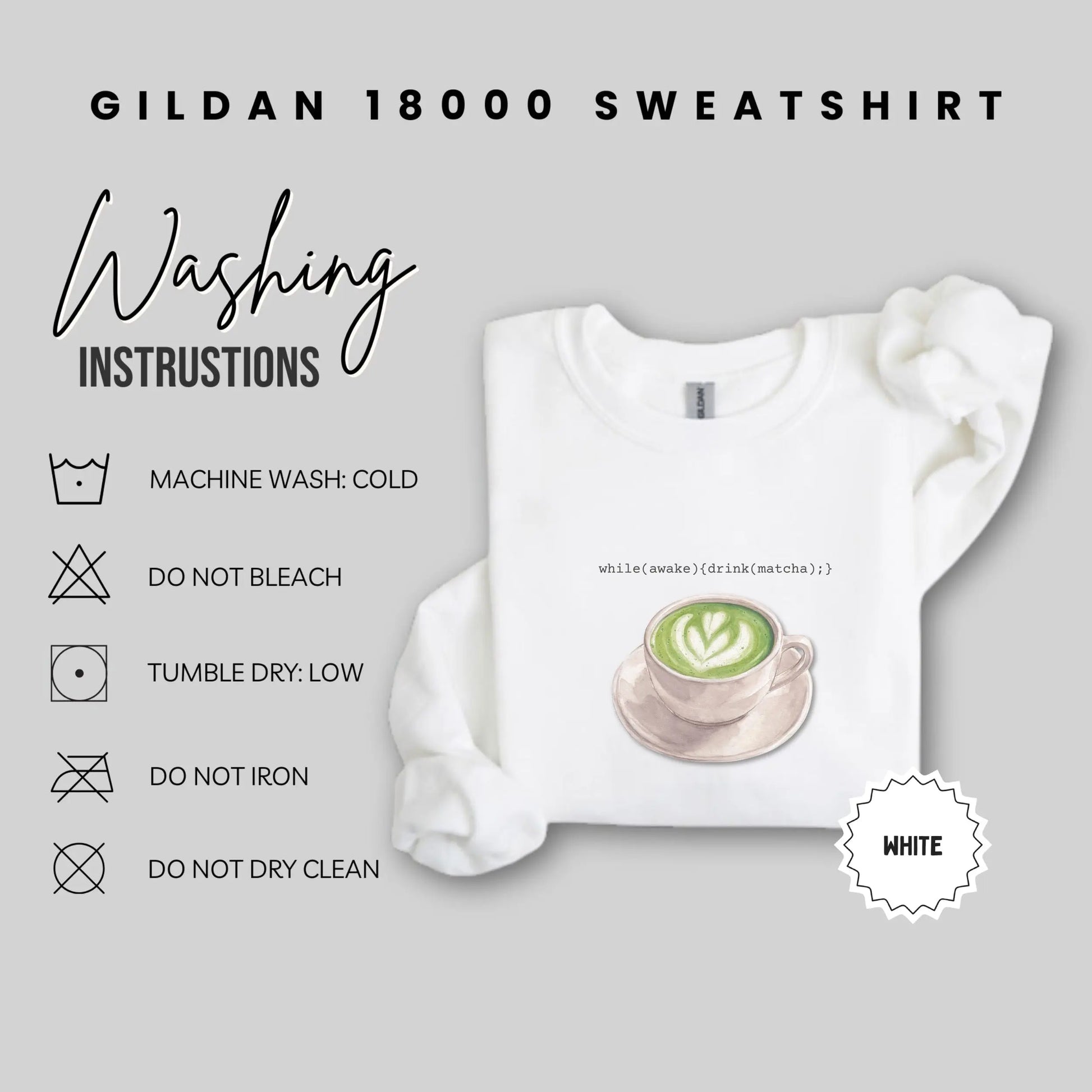 Gildan 18000 Sweatshirt White with Matcha Latte Design