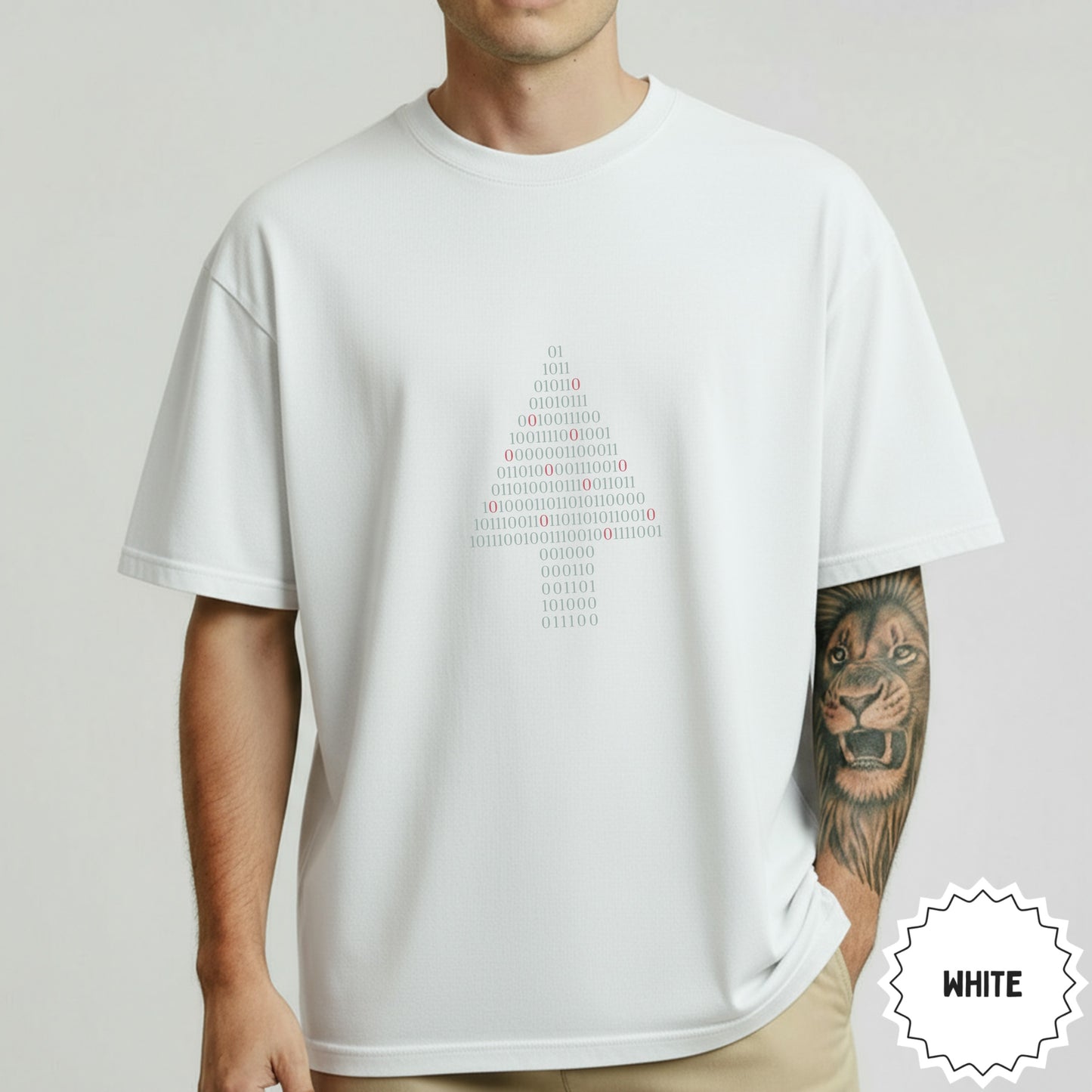 Binary Code Digital Graphic White T-Shirt