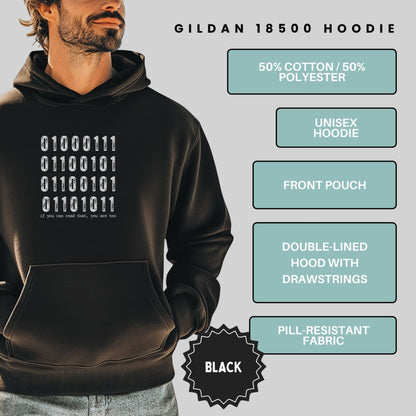 Binary Code Graphic Gildan 18500 Hoodie Black Unisex