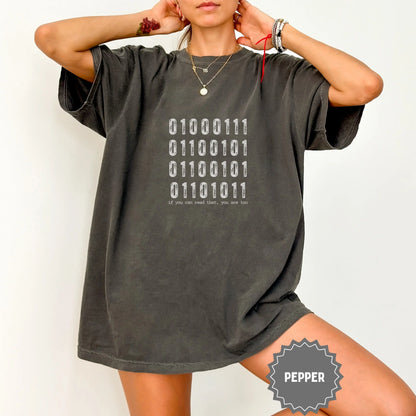 Binary Code Design Pepper Colored Graphic T-Shirt