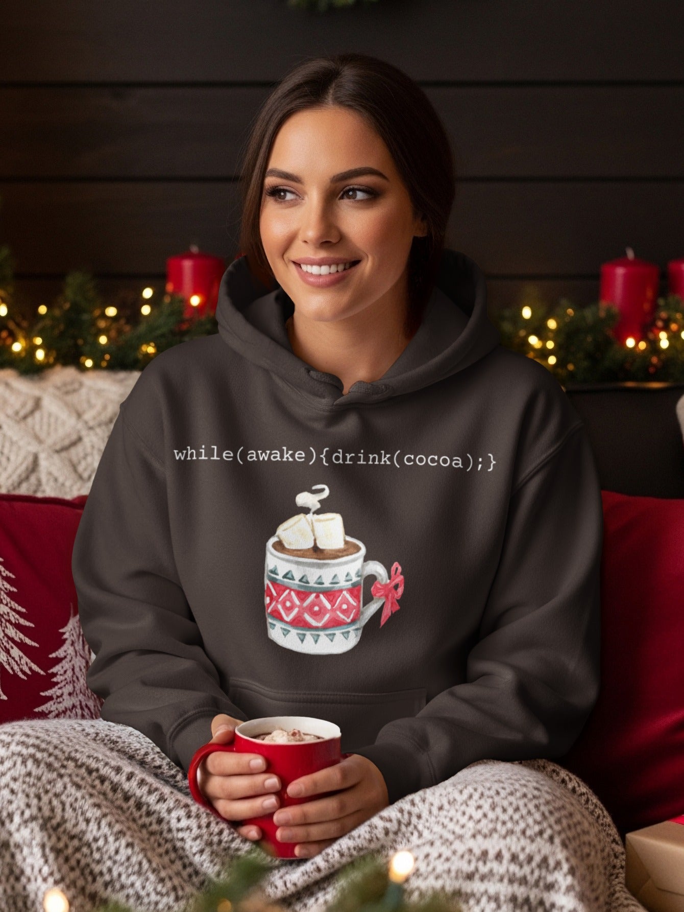 Cozy Holiday Hoodie with Hot Cocoa Mug Design