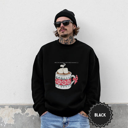 Cozy Black Sweater with Hot Cocoa Mug Design