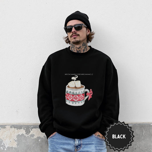 Cozy Black Sweater with Hot Cocoa Mug Design