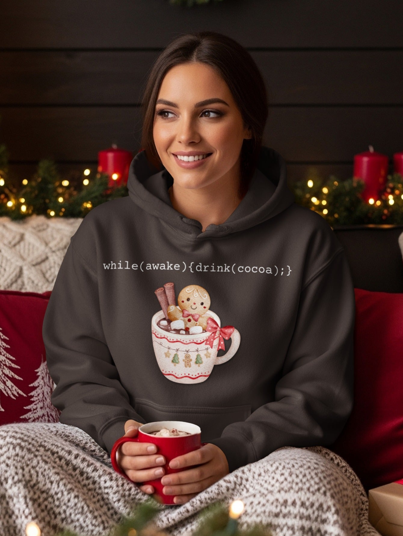 while(awake){drink(cocoa);} Festive Hoodie for Cozy Winter