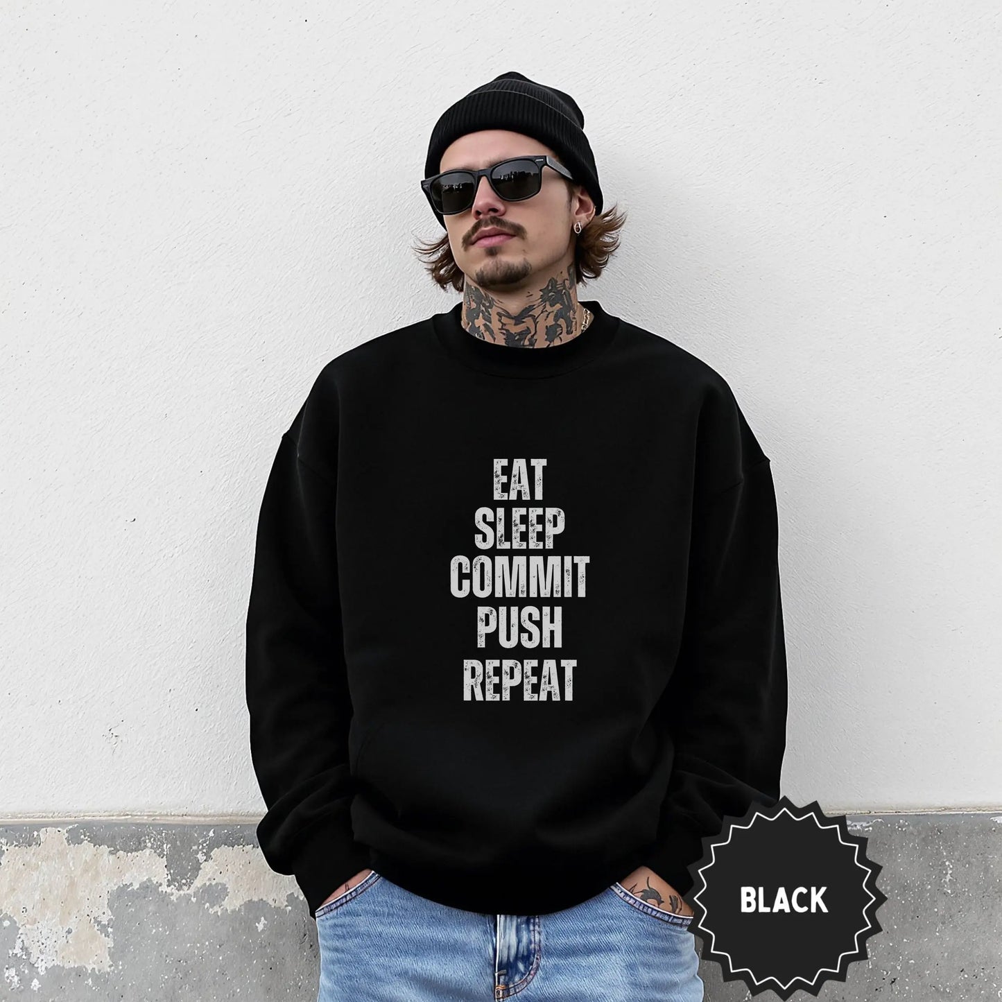 Eat Sleep Commit Push Repeat Black Sweatshirt
