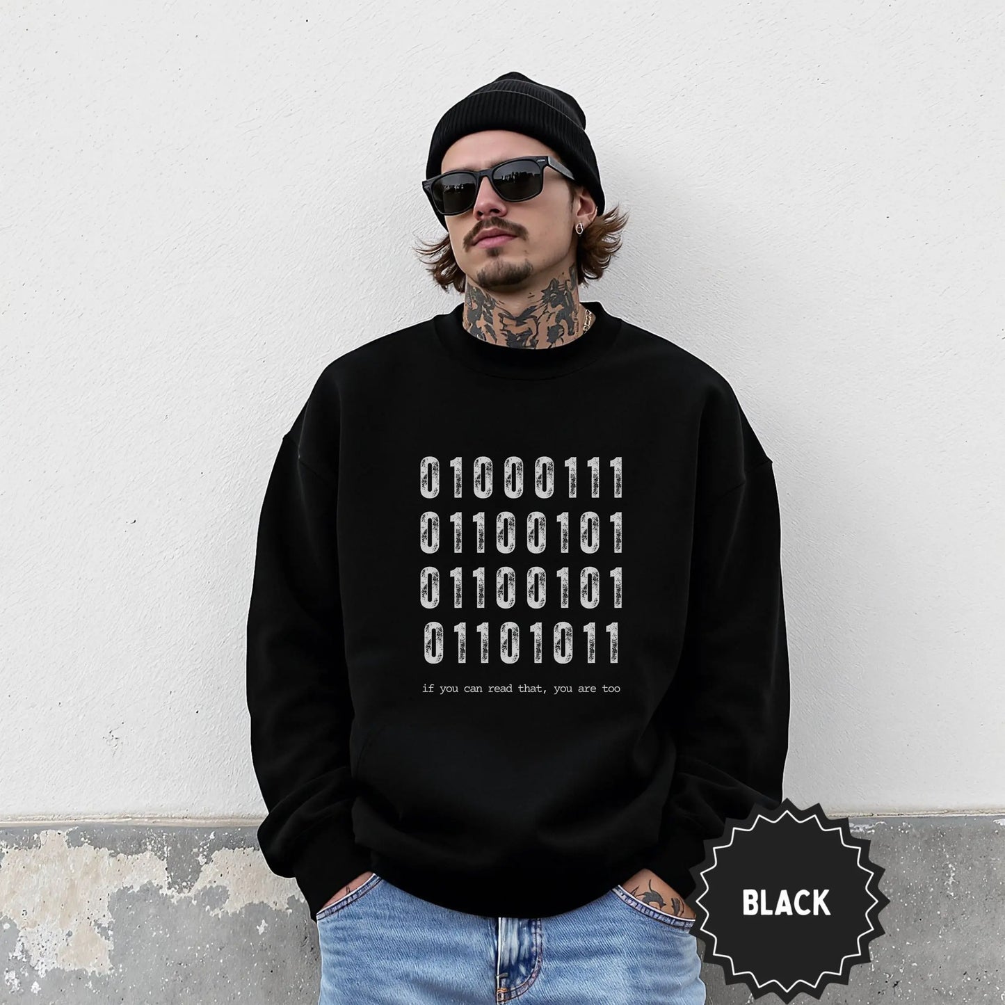 Cool Binary Code Black Sweatshirt Tech Geek Apparel