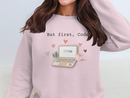 But First Code Sweater with Cute Heart Design
