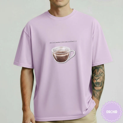 while(awake){drink(coffee);} coffee cup graphic t-shirt