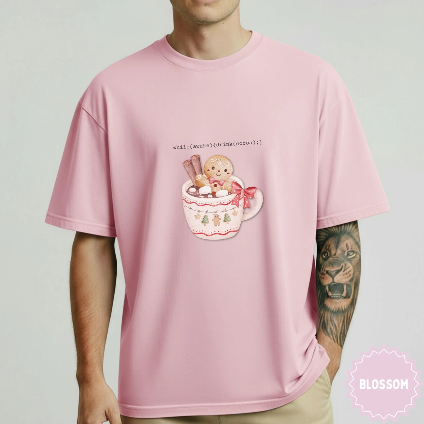 Pink T-Shirt with Cute Cocoa Gingerbread Design