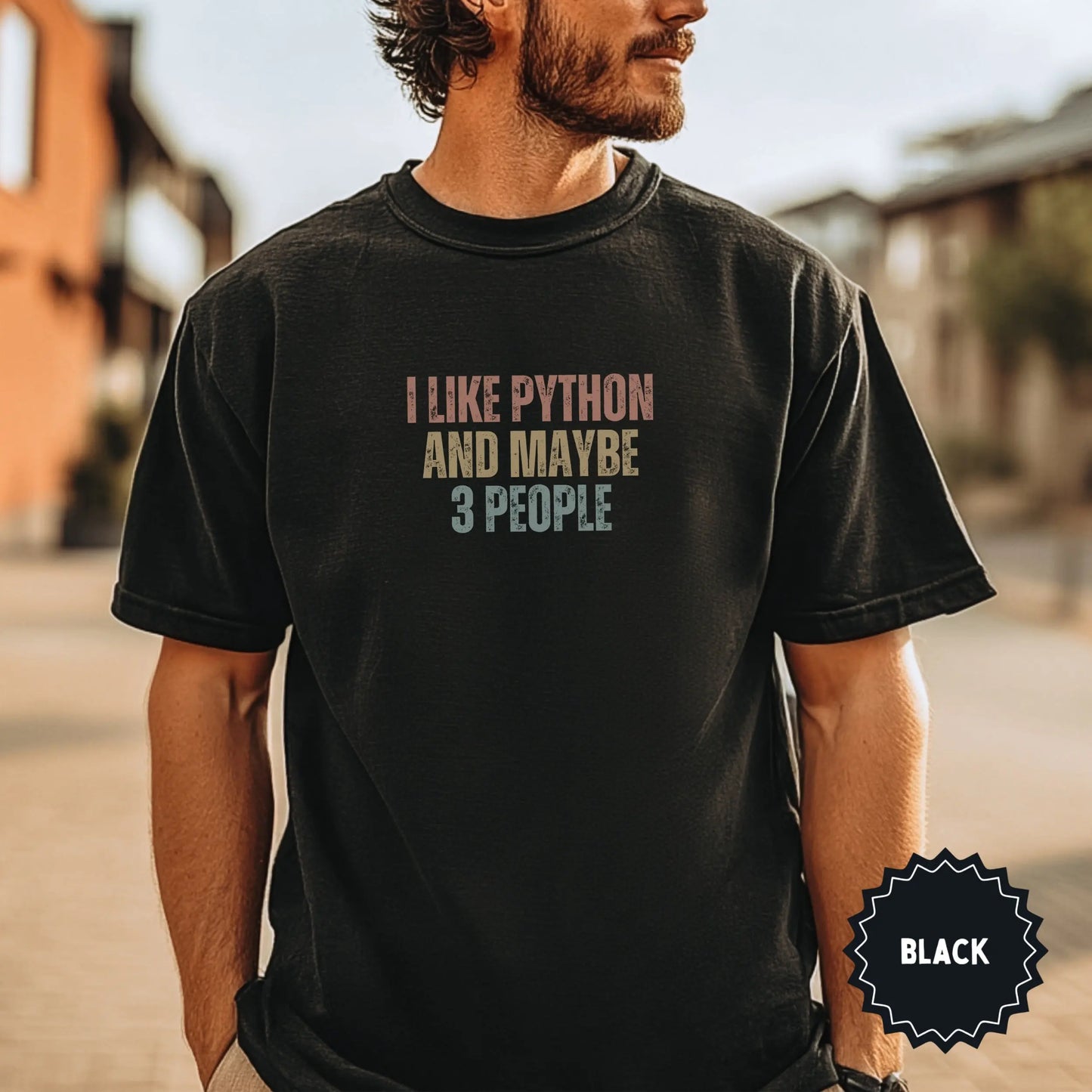 I Like Python And Maybe 3 People Black T-Shirt