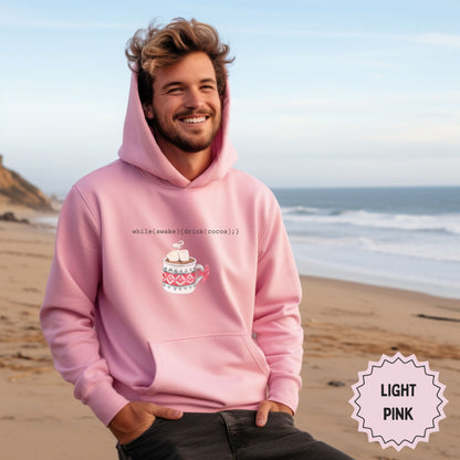 Light Pink Hoodie with Cocoa Drink Design for Casual Wear