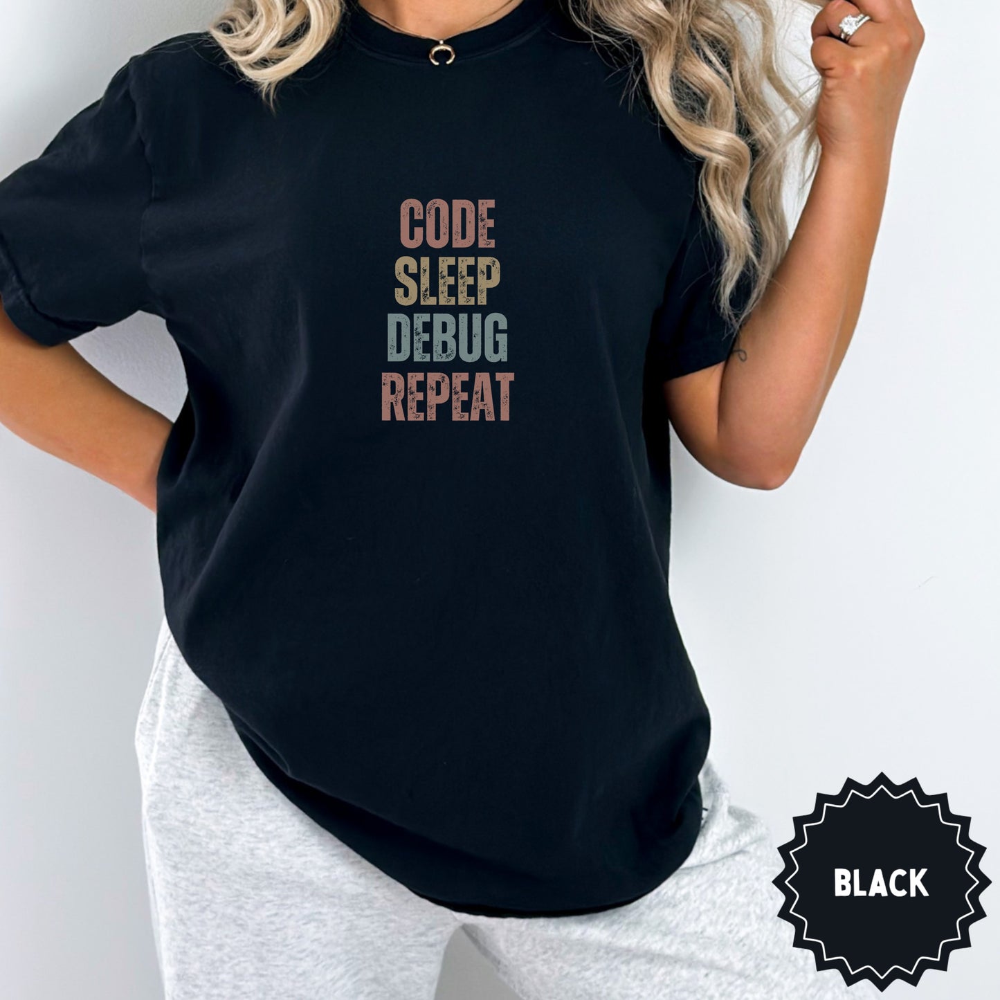 Code Sleep Debug Repeat Black Top for Programmers