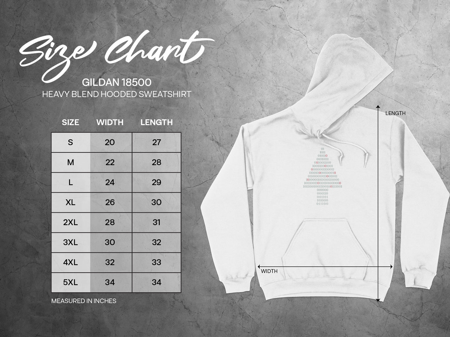 Gildan 18500 Heavy Blend Hooded Sweatshirt Size Chart