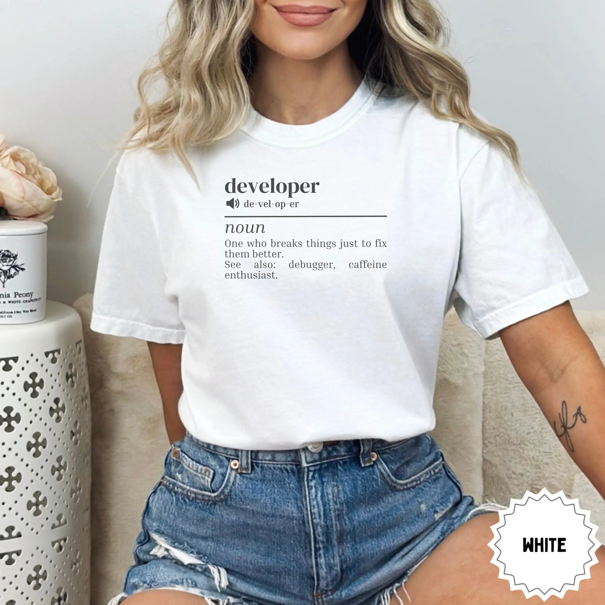 Funny Developer Definition White T-Shirt for Debuggers
