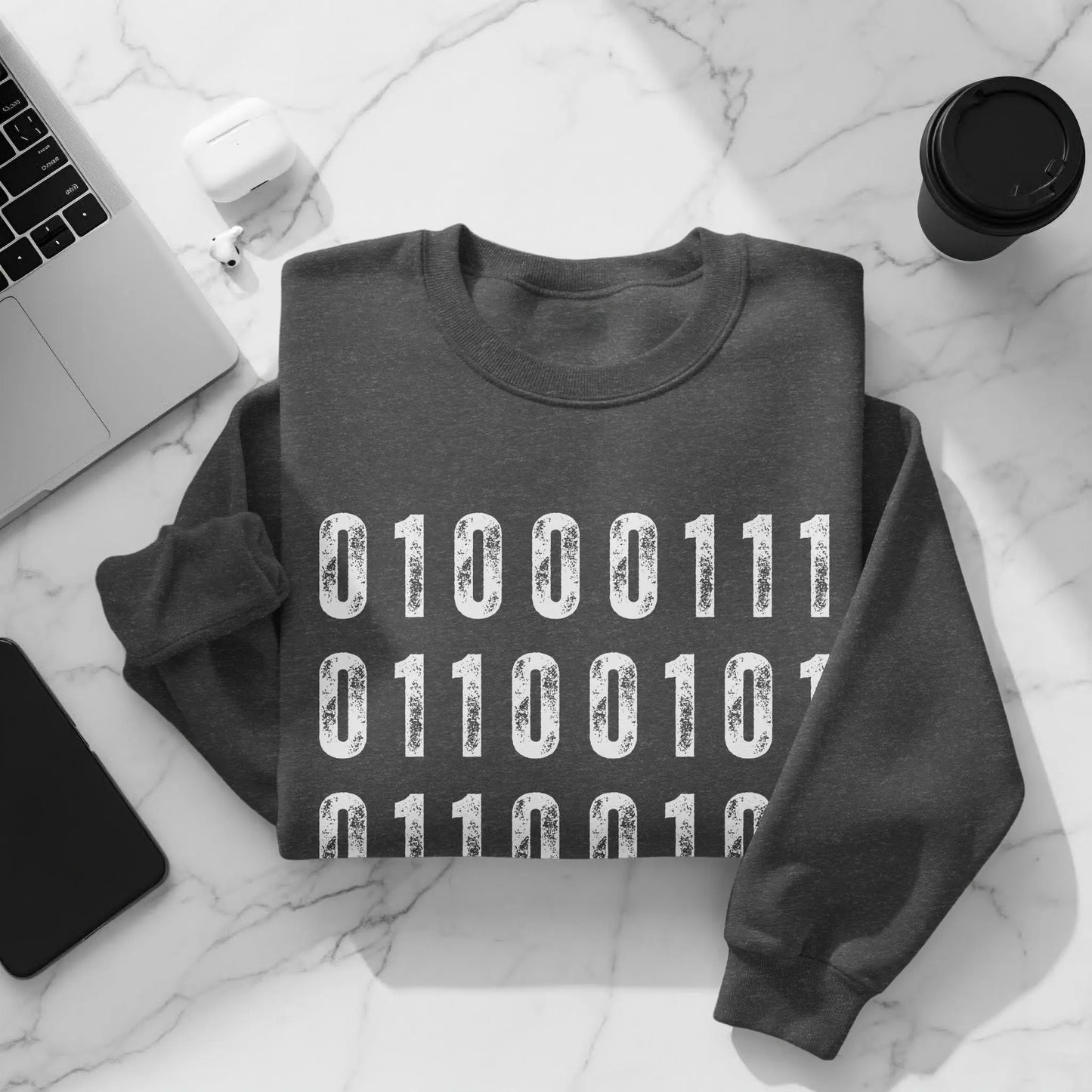 Binary Code Graphic Long Sleeve Sweater for Tech Enthusiasts