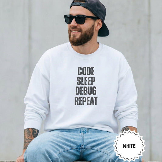 CODE SLEEP DEBUG REPEAT White Sweatshirt Casual Style